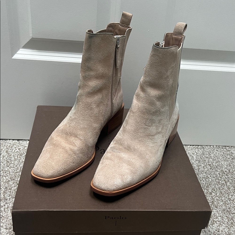 Paolo Light Beige Suede Ankle Boots with Side Zip